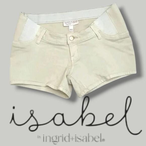Isabel Maternity by Ingrid & Isabel Women's Maternity Midi Cream Denim Shorts - Picture 5 of 6